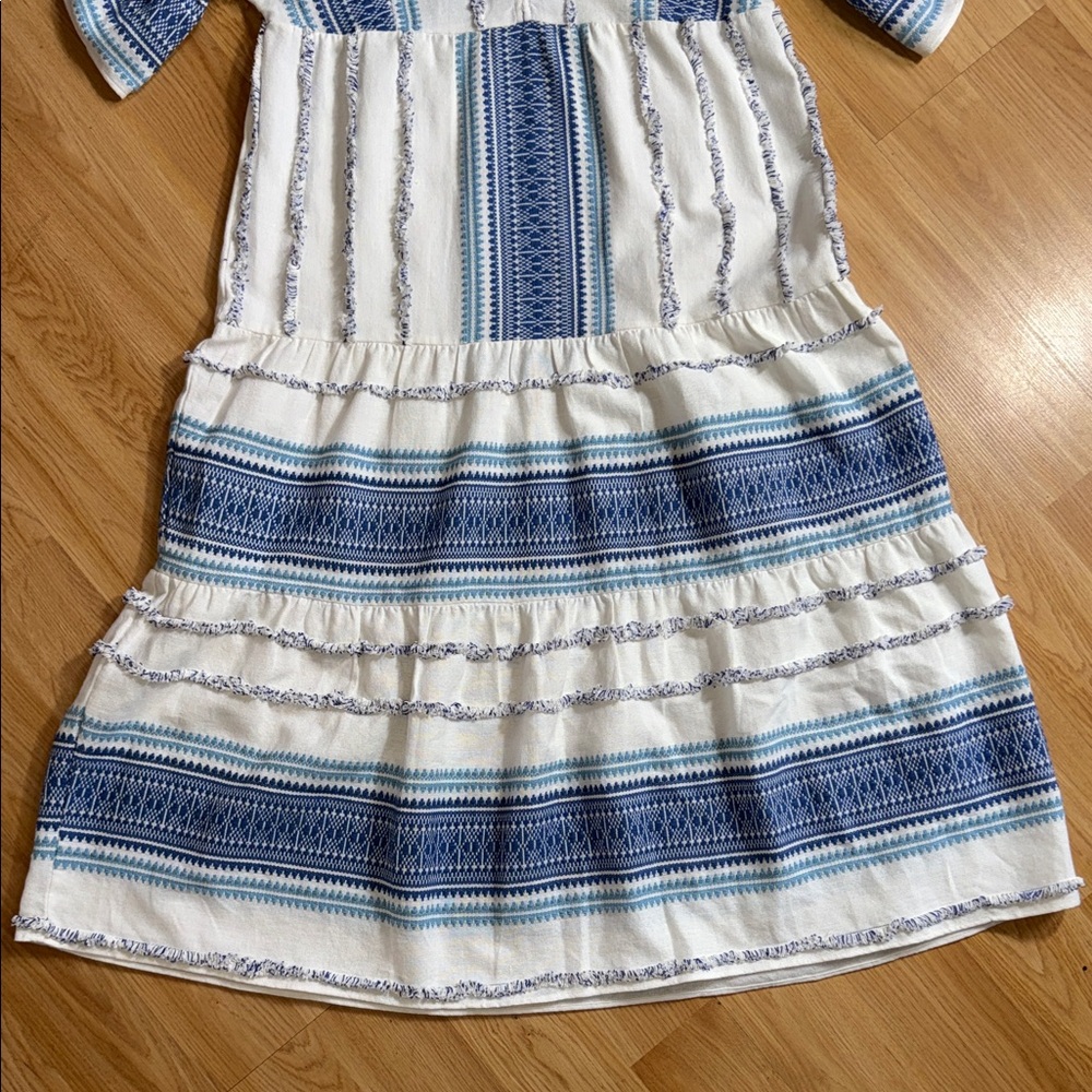 Saylor X Revovle White blue ruffle sleeve midi dress Coastal Midi Boho Size L - Picture 8 of 12